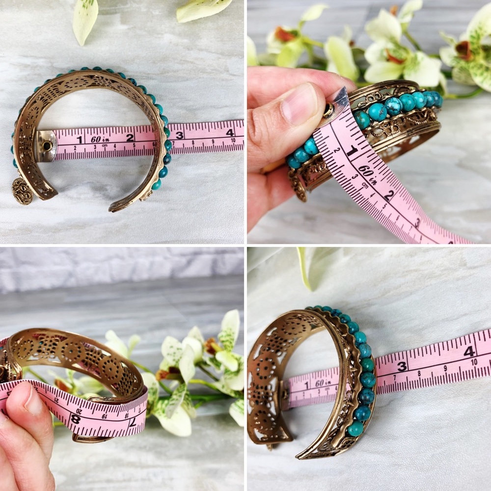 Boho Festival Bronze Round Turquoise Beaded Cuff - Picture 9 of 9